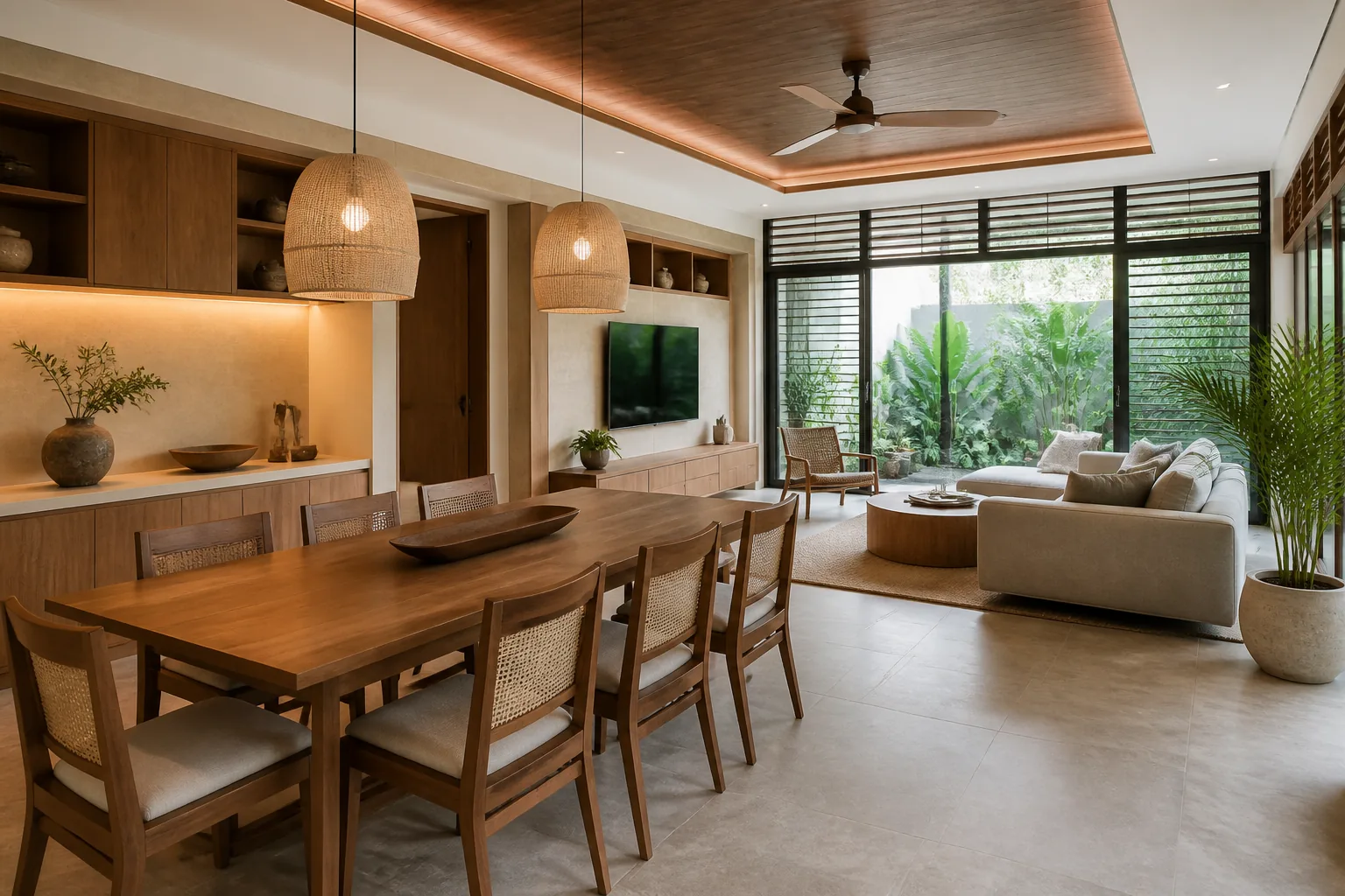 Interior hunian ZEPINDO dengan pencahayaan dan furniture terkoordinasi
